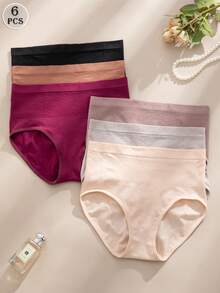 SHEIN 6pcs/Pack Women's Comfortable High Waist Seamless Briefs - Multicolor - View 3