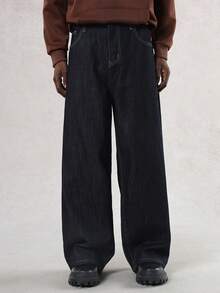 DAZY 男士字母印花刺绣设计原色藏蓝色牛仔裤，秋季款 - 黑色 - 查看 7