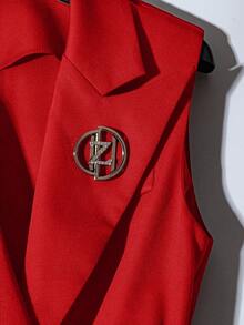 Franclia Women's Elegant Lapel NeckSophisticated Vest Jacket - Red - View 5