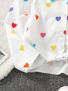 1pc Girls' Floral Print Long Sleeve Shirt, Vacation Style, Spring/Autumn - White - View 5