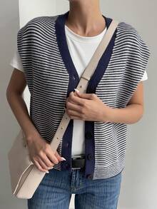Livesso Women's Striped Sleeveless Sweater Vest, Autumn/Winter - Blue - View 5