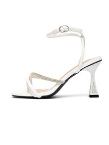 CUCCOO SZL Women's Fashion Rhinestone Ankle Strap High Heel Sandals, Suitable For Commuting, Dating, Parties And Other Occasions - White - View 4