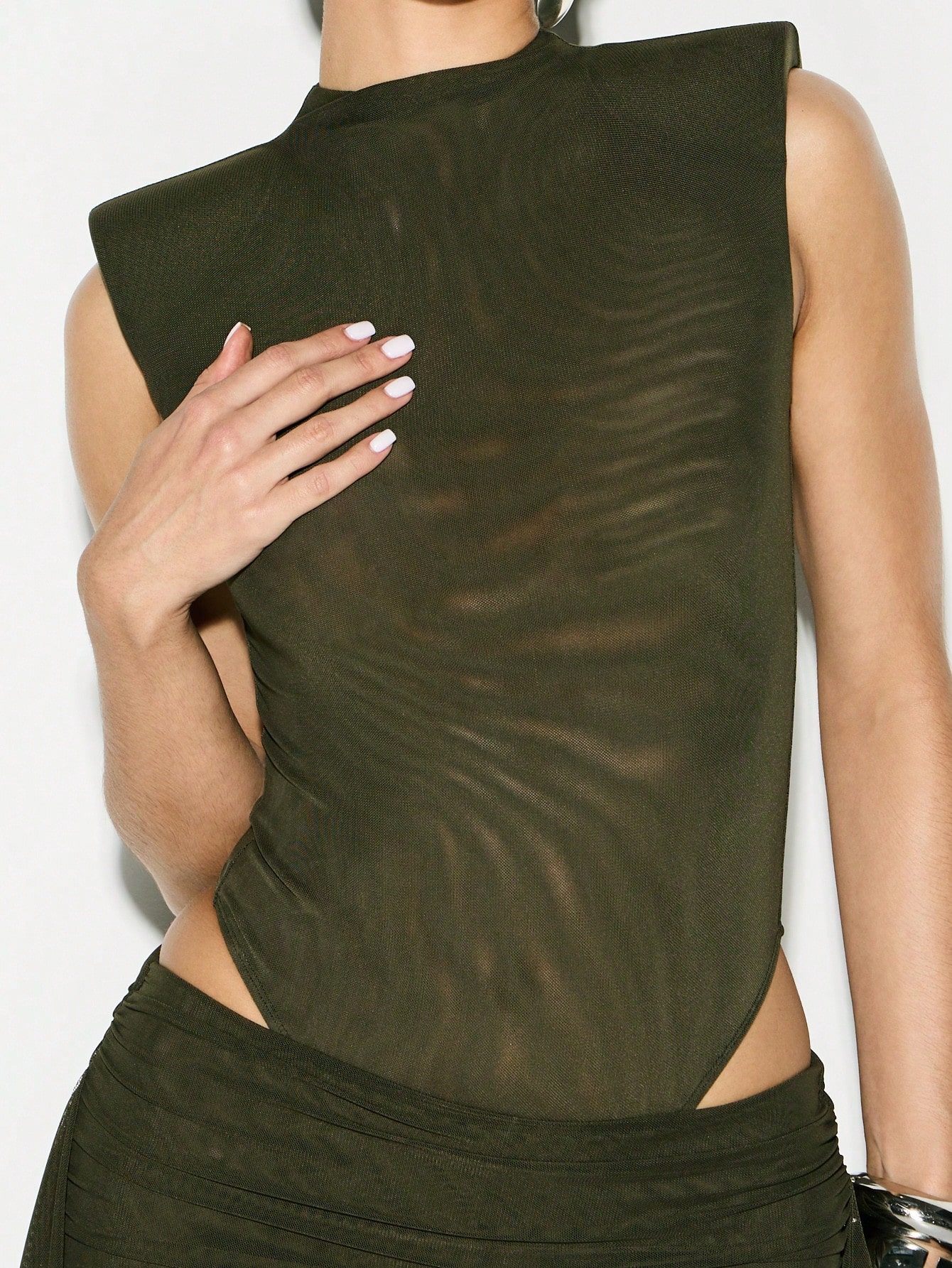 KIZN Shoulder Padded Sleeveless Fitted Bodysuit