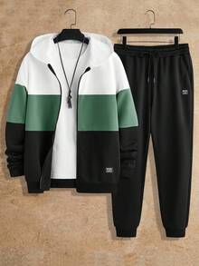 Manfinity NXTstreet Bộ 2 áo nỉ dài tay dệt kim ôm dáng màu tương phản cho nam - màu xanh lá - Xem 1