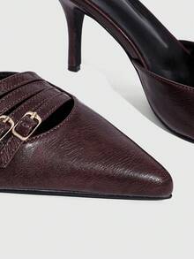 CUCCOO SZL Sapatos de salto médio com tira em T e tira no tornozelo da moda feminina - Castanho Café - Ver 9