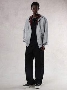 DAZY Men's Grey Hoodie With Red Plaid Lining, Thermal Lined For Autumn/Winter - Grey - View 7