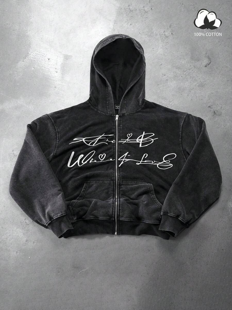 PAVTROS 男士复古时尚长袖连帽拉链卫衣 - 黑色 - 查看 1