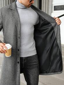 Manfinity Homme Plus Size Men's Casual Solid Color Notched Collar Single-Breasted Wool Blend Coat, Autumn/Winter Men Long Coat Cashmere Men S Clothing Men Outerwear - Light Grey - View 6