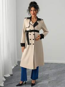 Momance معطف أنيق للحوامل بأكمام طويلة وحزام مزدوج الصدر بألوان متباينة