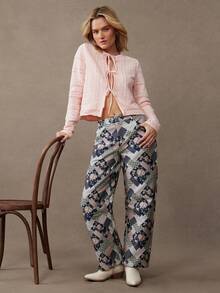 WESTFADE Patchwork Jacquard Wide Barrel Leg Ankle Length Pant Fall, Autumn, Winter, Boho, Western Wear, Country Concert, NYE, New Years Eve, Christmas, Holiday - Multicolor - View 4