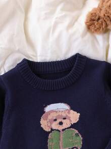 SHEIN Playful Pals Baby Boys Cute Cartoon Bear Round Neck Long Sleeve Regular Knit Sweater, Suitable For Spring, Autumn And Winter Baby Knitwear Baby Boy Sweater Knitted Sweater Baby Jumper Toddler Sweater Baby Clothes Boy Baby Boy Jumper Baby Sweater Sweater For Baby Boy Blueberry Baby Outfit Baby Clothes Fall Sweater Sweater With Dog Print - Royal Blue - View 3