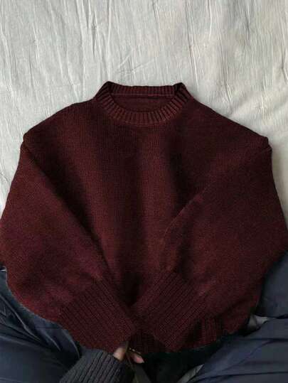 EMERY ROSE كنزة صوفية كاجوال قصيرة بياقة عالية أكمام طويلة لون أحادي للنساء، خريف/شتاء