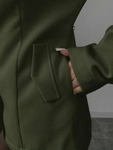 Selianne 女士优雅保暖立领长袖收腰开衫，秋冬款 - 軍綠色 - 查看 5