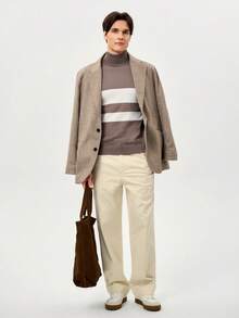 RONVEXI Men's Casual Colorblock Striped Turtleneck Sweater, Autumn/Winter - Mocha Brown - View 4