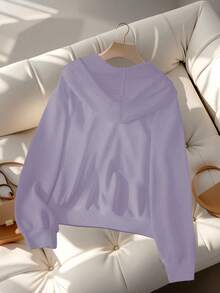 GlowEve Sudadera holgada con capucha, manga larga y hombros caídos, con cordón y estampado de corazón para mujer - Púrpura malva - Ver 2