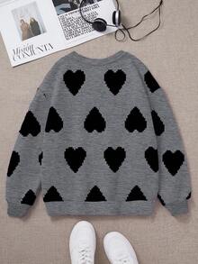 Tween Girl Casual Loose Fit Crew Neck Comfortable Long Sleeve Sweatshirt, Suitable For Autumn/Winter, Classic Pixel Heart Print Design