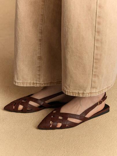 Rosivie Women's Pointed Toe Hollow Design Buckle Strap Flat Shoes For Christmas