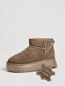 Solezae Women's 1.5" Ultra-Light Platform Premium Suede Leather Olive Ankle Snow Booties-Plush Fur Trim,Cozy Ankle Fit,Warm, Stylish & Endlessly Wearable. Valentine's Day - Olive Green - View 6