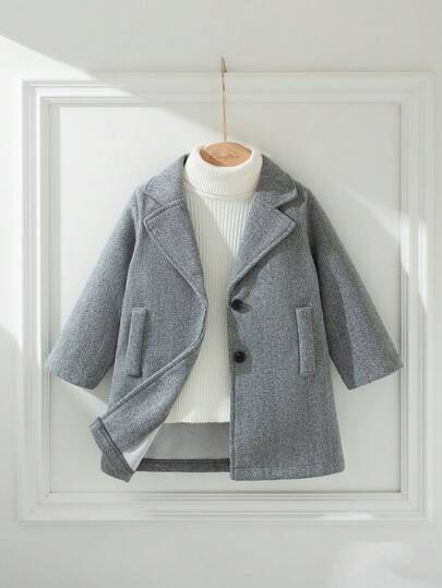 Souflis Souflis French Retro Grey Long Sleeve Lapel Wool Blend Jacket, Suitable For Parties, Outings, School And Various Occasions, Toddler Boys