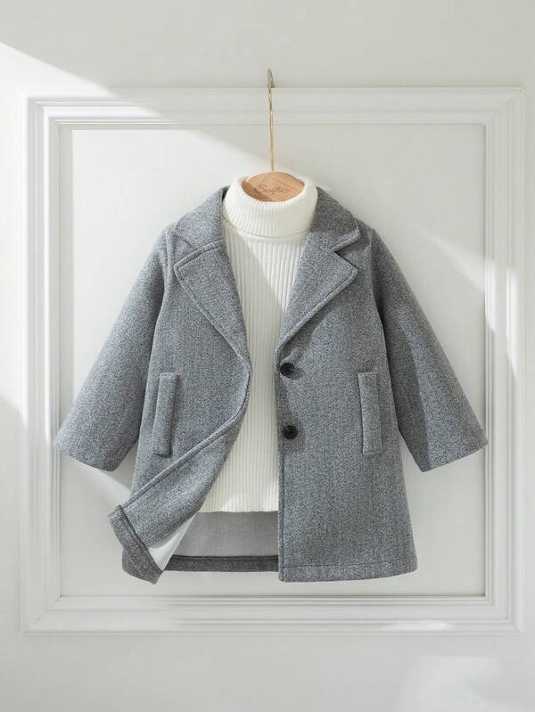 Souflis Souflis 法式复古灰色长袖翻领羊毛混纺外套，适合派对、郊游、上学及各种场合，男童款