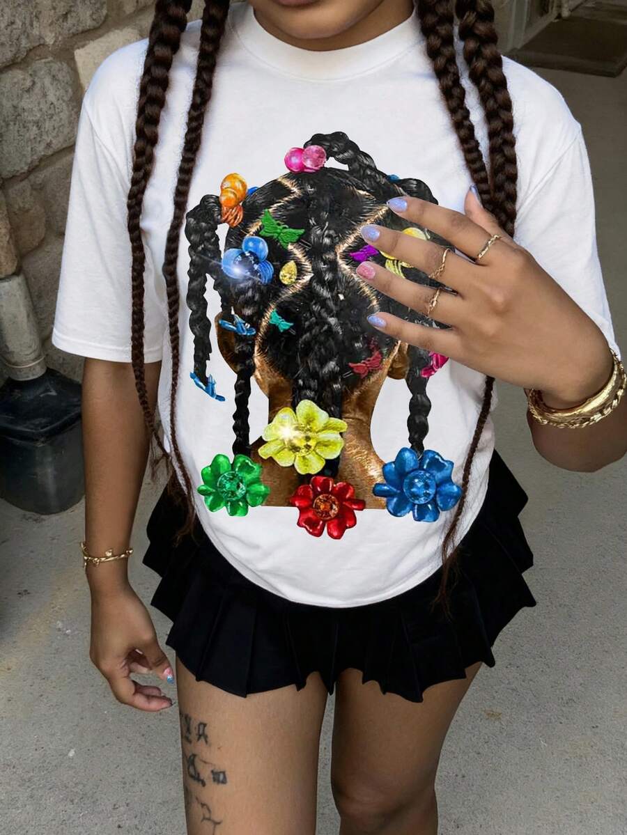 Rovax American Girl Style Braided Print T-Shirt - White - View 1