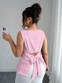 Elenzga Áo cánh hở lưng tối giản màu trơn cỡ lớn dành cho nữ, mặc hàng ngày - Hồng - Xem 7