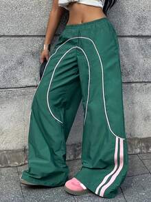 Coolane Quần ống rộng lưng thun co giãn sọc dệt màu xanh lá cây dành cho nữ - màu xanh lá - Xem 3