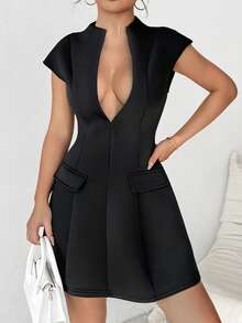 Chiquease 女性性感深V領A字型夏季連衣裙