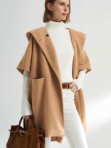 Airaco 女士优雅通勤连帽大衣，秋冬季 - 卡其色 - 查看 1