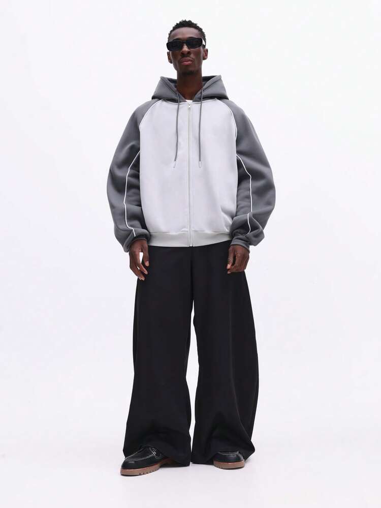 Kapuzenpullover mit durchgehendem Reißverschluss und Farbblockdesign und Kordelzug