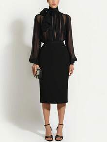 Briarwyn 女士时尚性感透明网眼系带衬衫 - 黑色 - 查看 4