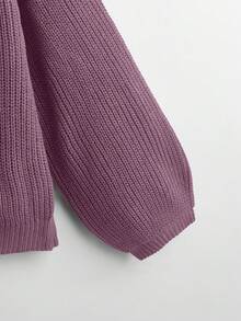 EMERY ROSE White Lantern Sleeve Button Front Ribbed Loose Knit Cardigan, Spring/Summer - Dusty Pink - View 3