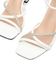 CUCCOO SZL Women's Fashion Rhinestone Ankle Strap High Heel Sandals, Suitable For Commuting, Dating, Parties And Other Occasions - White - View 6