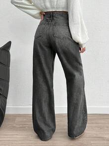 EURMUSE Pantalones vaqueros de tiro alto, pierna ancha, estilo Y2K, corte holgado para mujer - Gris Claro - Ver 2