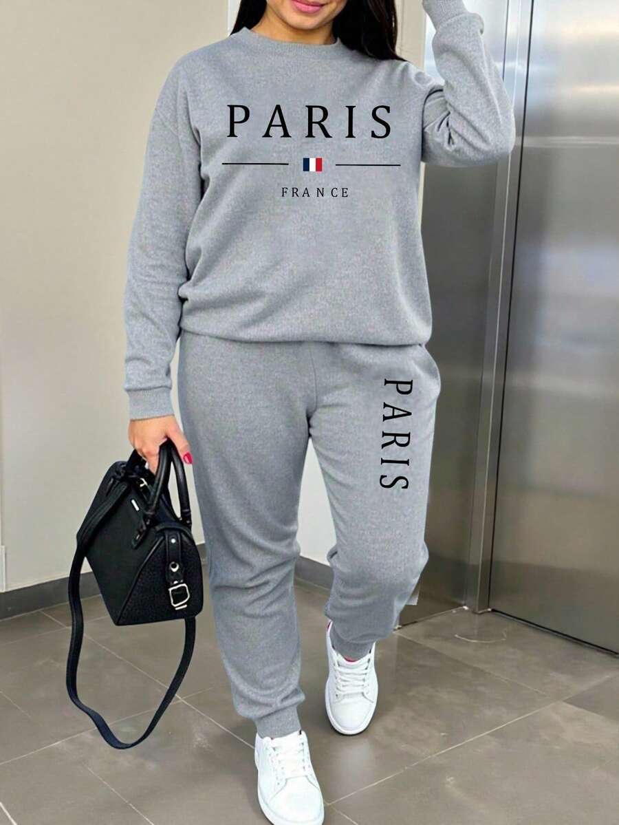 EMERY ROSE Bộ 2 món cỡ lớn, Trang phục thường ngày khi đi chơi, Phong cách nghỉ dưỡng, Thu/Đông - Màu Xám nhạt - Xem 1