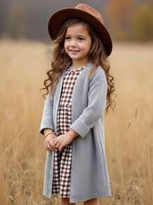 SHEIN Young Girl Solid Color Casual Long Cardigan Sweater - Grey - View 4