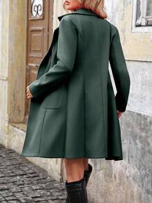 EMERY ROSE Áo khoác mùa đông chống gió, chất liệu len pha trộn dài vừa phải, màu trơn, ve khoét, cài hai hàng khuy, dành cho nữ - màu xanh lá - Xem 2