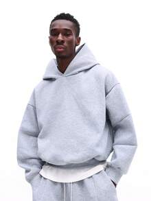 SUMWON Bộ đồ hoodie pha trộn cỡ lớn và quần nỉ ống rộng phối chi tiết đường may cho trang phục mặc nhà mùa đông thoải mái hàng ngày - Xám - Xem 5