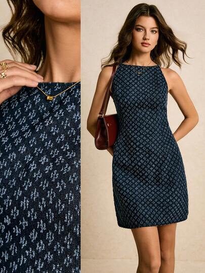 Poéselle 女士休闲无袖印花牛仔连衣裙 提花连衣裙 无袖连衣裙 女士连衣裙 女士连衣裙 迷你连衣裙 女士连衣裙 迷你 Elenzga 连衣裙 女士无袖连衣裙 女士无袖迷你连衣裙 海军蓝提花连衣裙 女士迷你连衣裙 舞会礼服 圣诞节女装 秋季连衣裙