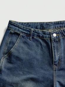 ROMWE MEN Jeans casuales de hombre con parches y contraste de colores con bolsillos - Azul - Ver 3