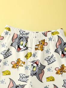 TOM & JERRY X SHEIN Young Boy Cartoon Pattern Round Neck Short Sleeve T-Shirt And Shorts Set, Summer - White - View 8