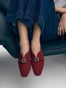 Mnmlis 女士休闲搭扣平底乐福鞋，日常百搭 - 酒紅色 - 查看 6