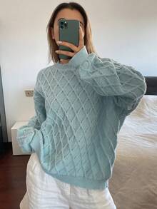 DAZY Áo len chui đầu kẻ caro cổ điển kiểu Pháp dành cho nữ, Thu/Đông - Màu xanh lam - Xem 1