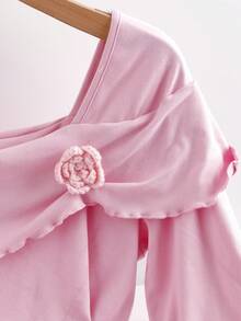 GlowEve CURVE Plus Size Women Elegant Casual Long Sleeve Asymmetric Floral Stretch Top, Autumn/Winter - Pink - View 5