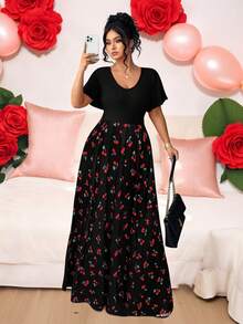 Elenzga Plus Size Elegant Minimalist Holiday Party Ruffle Sleeve Fitted Knit Dress - Multicolor - View 1