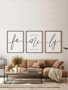 3 Piezas de Arte de Pared de Línea Simple - Cartel Familiar "Este es nuestro lugar feliz", Decoración Minimalista sin Marco para Sala de Estar, Dormitorio - Multicolor - Ver 1