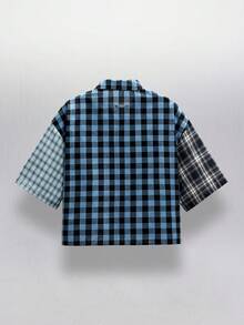 NEON BLANC Men's Plaid Simple Casual Short Sleeve Shirt - Blue - View 2