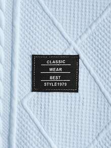 EASEVO Áo thun tay dài cổ tròn họa tiết hình thoi tai lúa mì dáng rộng cho nam cỡ lớn - Màu xanh nhạt - Xem 3