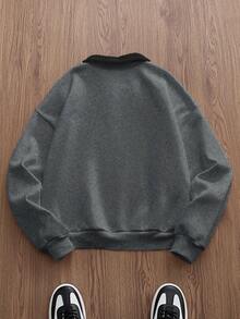 SWAVVY 男士针织休闲宽松保暖长袖运动衫，适合秋冬季日常穿着 - 深灰色 - 查看 3