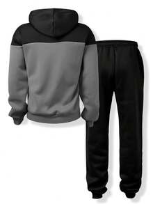 Manfinity Plus Size Men's Color Block Hoodie And Pants Set - Multicolor - View 2